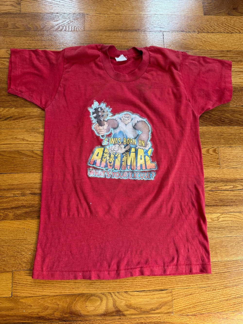 I Was Born Animal Whats Your Excuse Vintage 70s 80s Kids Medium 16x24 T Shirt